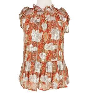 ANTHROPOLOGIE LETMEBE NWT Vanna Shimmer Paisley Blouse w/ Silver Metallic Size 2